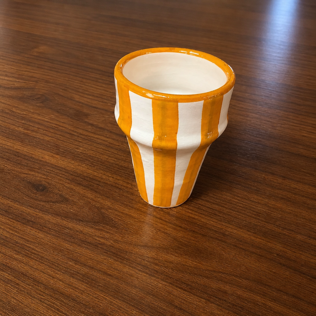 Striped Ceramic Mug - Light Orange & White