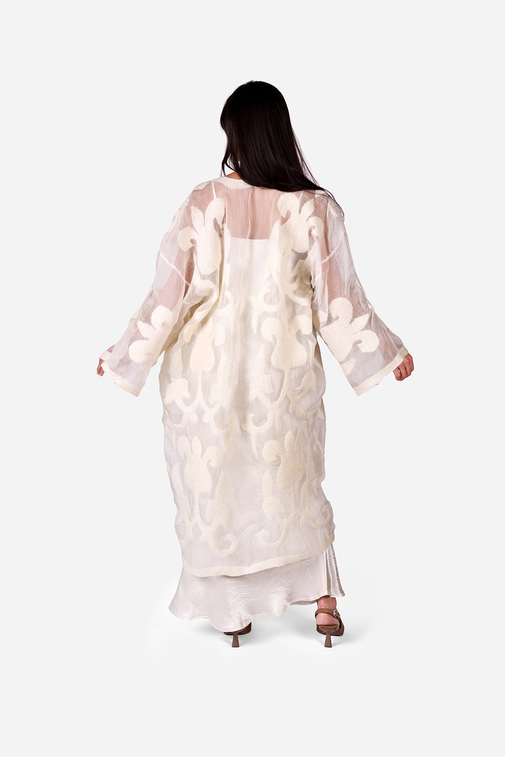 Organza cape-Tulip pattern long-white-M