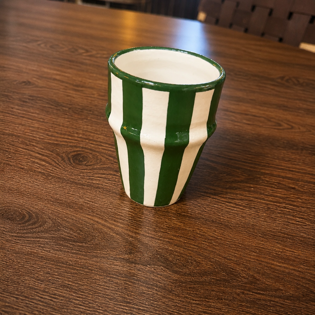 Striped Ceramic Mug - Green & White