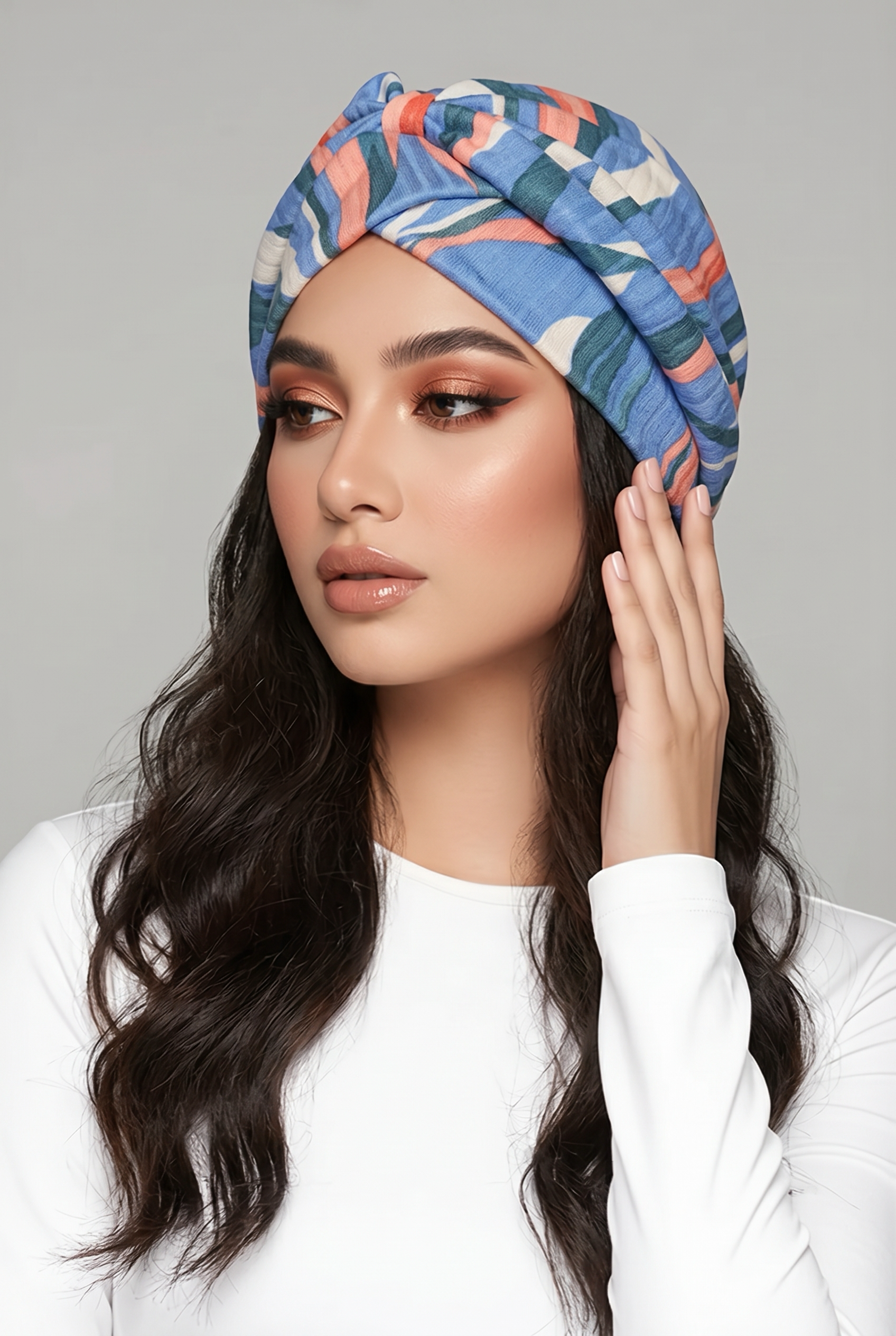 Abstract Twist Turban in Multicolor Pattern