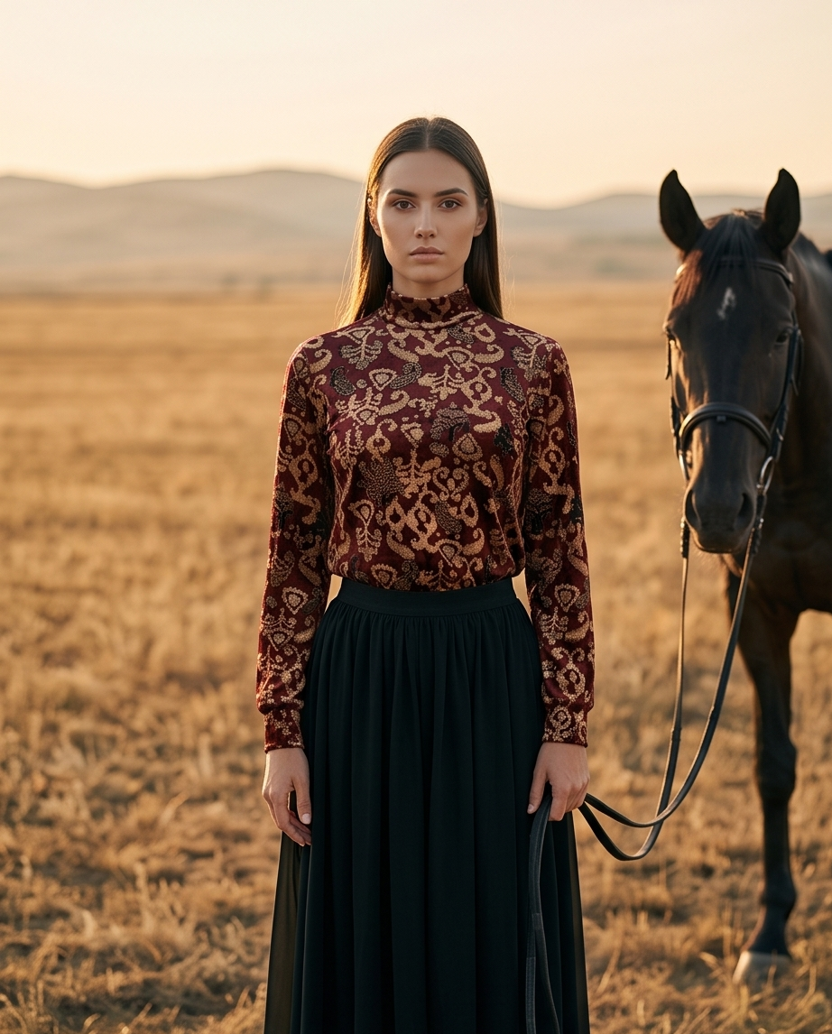 Stretch Blouse - Golden Wine