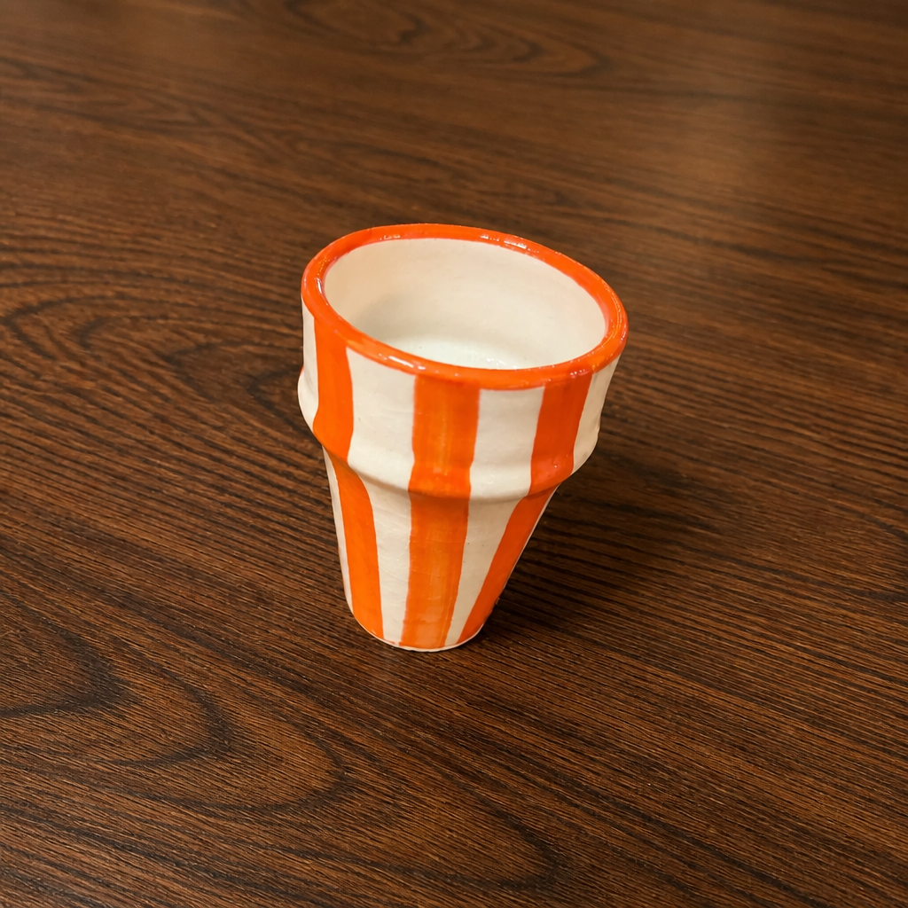 Striped Ceramic Mug - Dark Orange & White