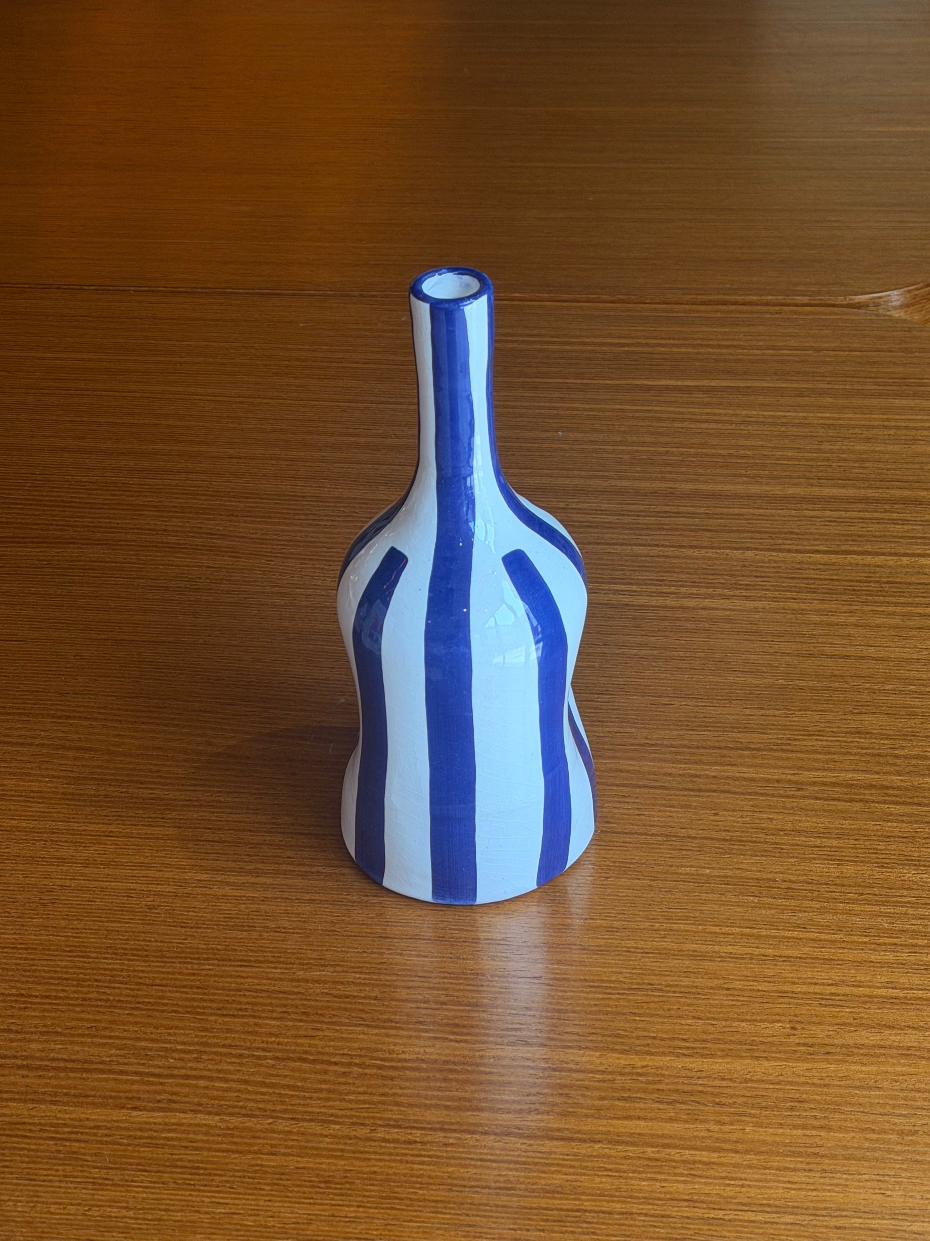 Striped Ceramic Vase - Blue & White