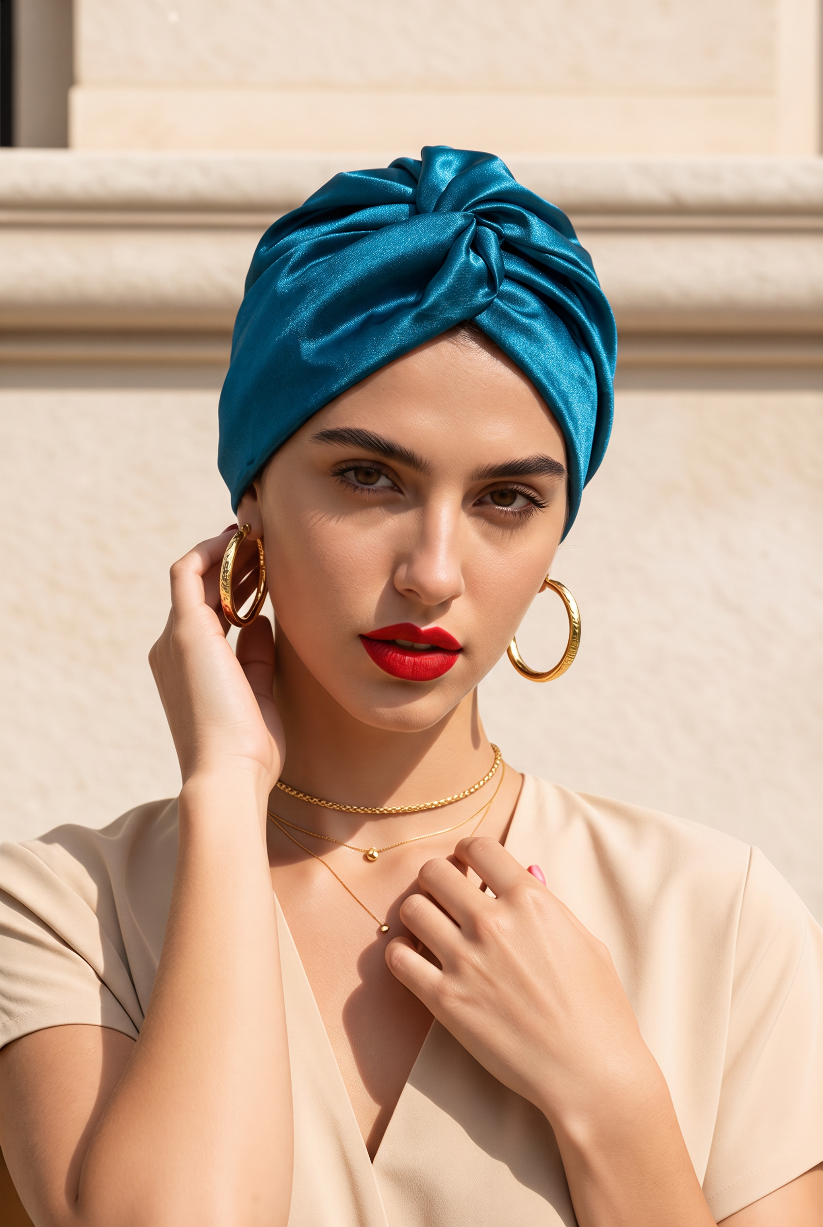 Marine Blue Turban with Twisted Knot