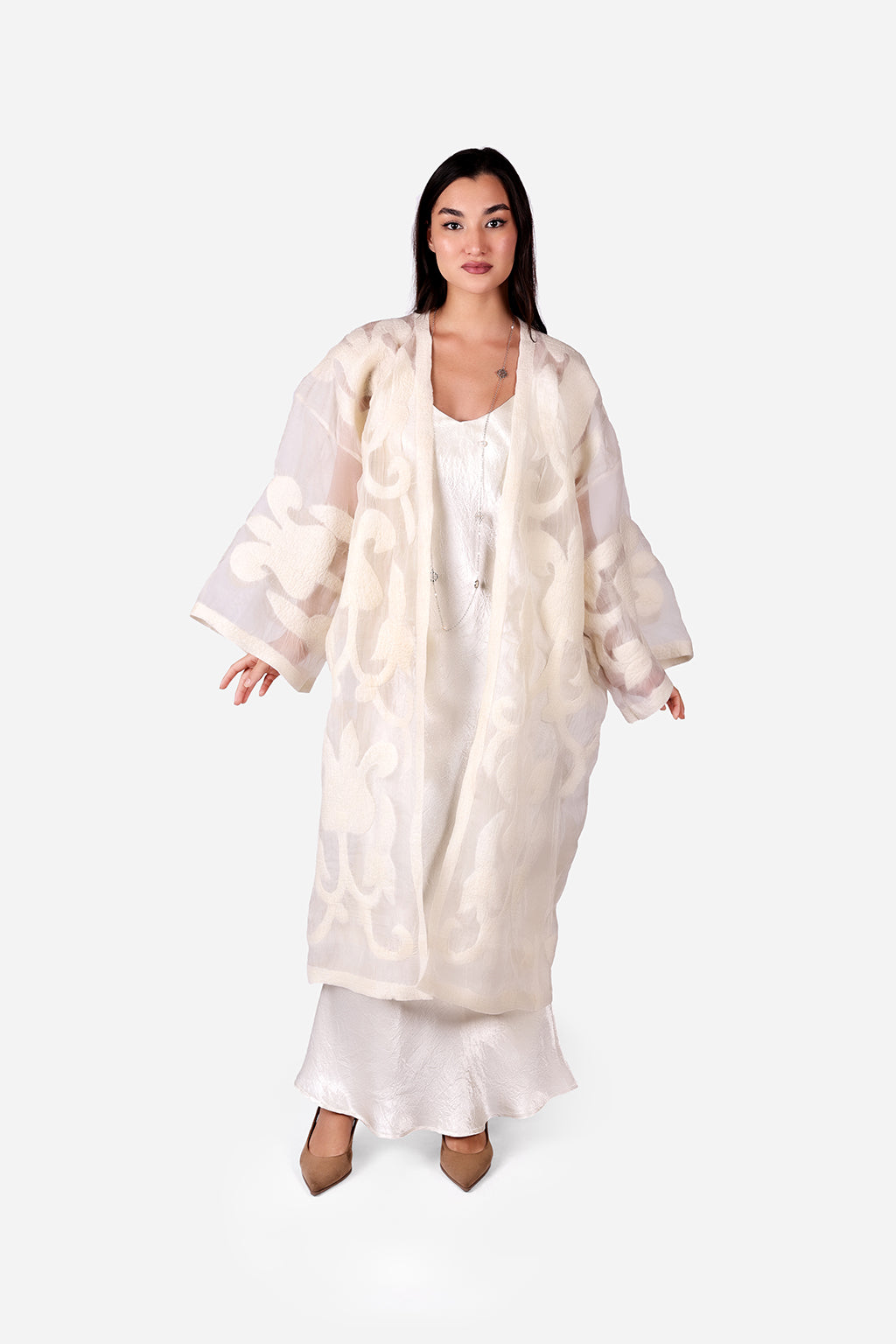 Organza cape-Tulip pattern long-white-M
